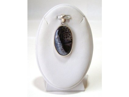 Merlinit – stříbrný přívěsek ovál, dendritický opál Ag 925