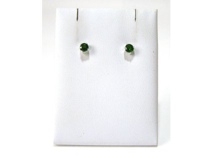 Stříbrné náušnice s chromdiopsidem – kulaté zelené kameny v briliantovém brusu, minimalistické puzetky.