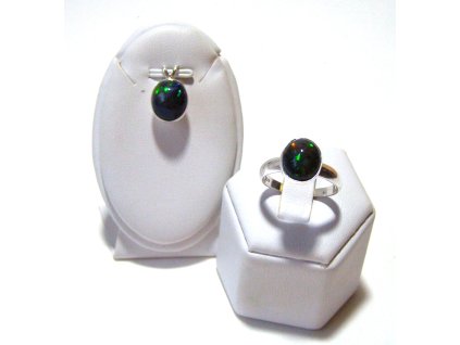 Stříbrná sada s černým etiopským opálem Tajemná záře přívěsek a prsten