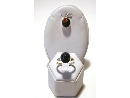 Stříbrná sada s černým etiopským opálem Kouzlo proměny přívěsek a prsten