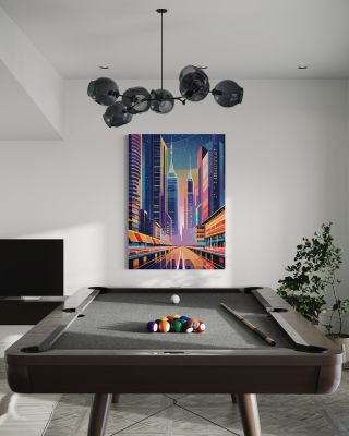 ✨ Objevte kouzlo noční metropole! 🌆 Tento plakát v záři neonových světel zachycuje pulzující energii městského života....