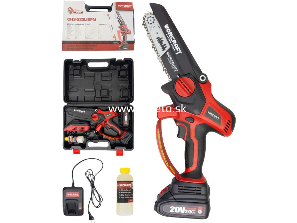 Píla Worcraft CHS-S20LiBPM ShareSYS, 20V Li-Ion, ručná, mini reťazová, bezuhlíková, lišta 15 cm, SET v kufri  + praktický pomocník k objednávke