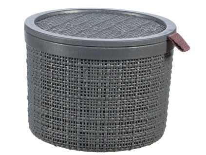 Košík s vekom Curver. JUTE ROUND, 2 lit., tmavosivý, s vekom, 17x13 cm  + praktický pomocník k objednávke