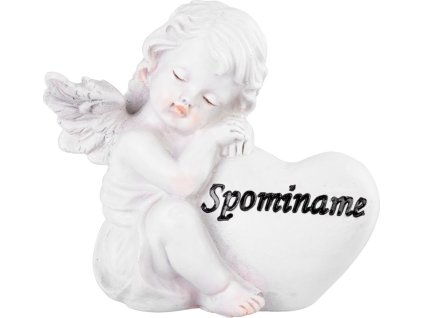 Dekorácia MagicHome, Anjel so srdcom, polyresin, na hrob, 11x7,9x10,1 cm  + praktický pomocník k objednávke