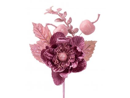 X Vetvička MagicHome Vianoce, s kvetom, ružová, 22 cm, bal. 6 ks  + praktický pomocník k objednávke