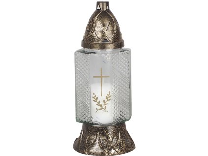 Kahanec Grave, číre sklo, s krížom, medený, 28 h, 80 g, 26 cm, na hrob  + praktický pomocník k objednávke