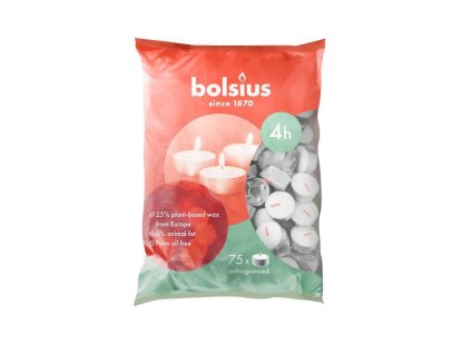 Sviečka Bolsius, čajová, 4 hod., biela, bal. 75 ks  + praktický pomocník k objednávke