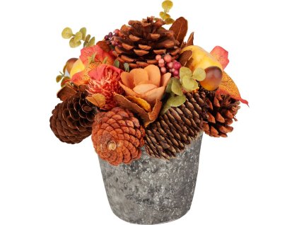 Ikebana MagicHome Nature, jesenná, oranžová, s lístím, 18 cm  + praktický pomocník k objednávke
