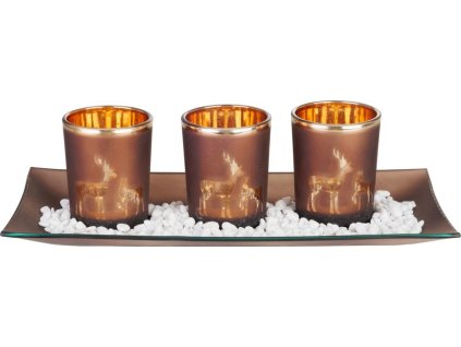 Svietnik MagicHome Vianoce, na podnose, na čajové sviečky, medený, 26x12x7 cm  + praktický pomocník k objednávke