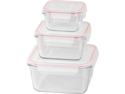 Dóza MagicHome, sada 3 ks, sklenená, sklo, štvorcová, s vekom, 450/1000/1900 ml  + praktický pomocník k objednávke