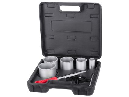 Sada vyrezávačov s unášačom HT01-6008, 33-53-67-73-83 mm, diamantové korunky s pilníkom  + praktický pomocník k objednávke