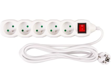 Kábel DG-F805BK L-3 m, predlžovací, biely, 5x zásuvka + vypínač, new edition  + praktický pomocník k objednávke