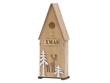 Dekorácia MagicHome Vianoce Woodeco, Vtáčia búdka, 3 LED, 12x7x32 cm  + praktický pomocník k objednávke