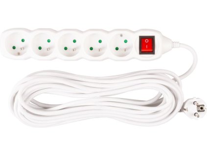 Kábel EMOS HE1510, L-10 m, biely, predlžovací, 5x zásuvka + vypínač  + praktický pomocník k objednávke