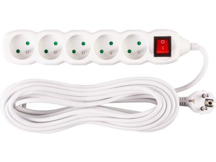 Kábel DG-F805BK L-10 m, predlžovací, biely, 5x zásuvka + vypínač, new edition  + praktický pomocník k objednávke