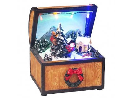 Dekorácia MagicHome Vianoce, Truhlica, 4 LED multi, polyresin, 3xAA, interiér, 10x10x13 cm  + praktický pomocník k objednávke