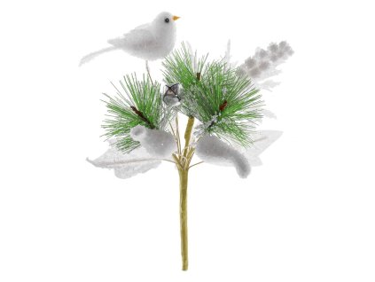 Vetvička MagicHome Vianoce, s vtáčikom, biela 18 cm  + praktický pomocník k objednávke
