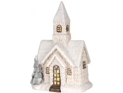 Dekorácia MagicHome Vianoce, Kostol, 9 LED žltá, keramika, 3xAAA, interiér, 36x22x51,5 cm  + praktický pomocník k objednávke