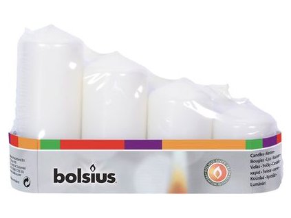 Sviečky Bolsius Pillar Advent, Vianočná, biele, 48 mm 60/80/100/120 mm, bal. 4 ks  + praktický pomocník k objednávke