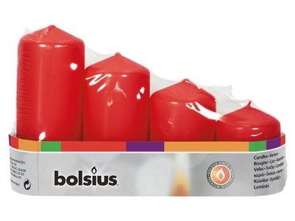 Sviečky Bolsius Pillar Advent, Vianočná, červené, 48 mm 60/80/100/120 mm, bal. 4 ks  + praktický pomocník k objednávke
