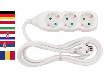 Cable GERMAN socket Strend Pro DG-803B 3,00 m, 3 sockets, HU, RO, SRB, CRO  + praktický pomocník k objednávke