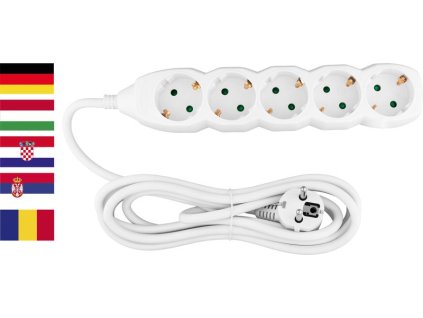 Cable GERMAN socket Strend Pro DG-805B 3,00 m, 5 sockets, HU, RO, SRB, CRO  + praktický pomocník k objednávke