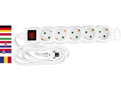 Cable GERMAN socket Strend Pro DG-805BK 1,50 m, 5 sockets, HU, RO, SRB, CRO + switch  + praktický pomocník k objednávke
