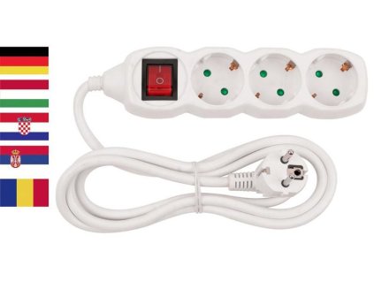 Cable GERMAN socket Strend Pro GER DG-805BK 3,00 m, 5 sockets, HU, RO, SRB, CRO + switch  + praktický pomocník k objednávke