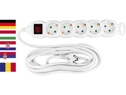 Cable GERMAN socket Strend Pro GER DG-805BK 5,00 m, 5 sockets, HU, RO, SRB, CRO + switch  + praktický pomocník k objednávke