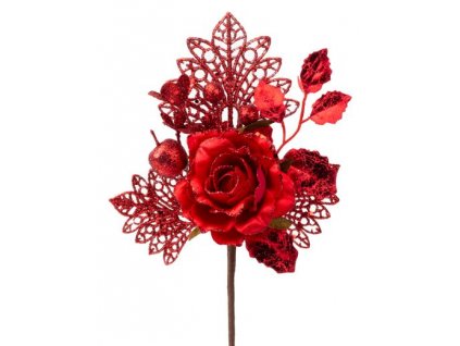 Vetvička MagicHome Vianoce, s ružou, červená, 25,5 cm  + praktický pomocník k objednávke
