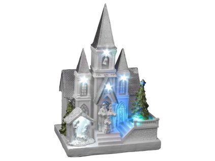 Dekorácia MagicHome Vianoce, Kostol s betlehemom, 6 LED biela + multi, 3xAA, interiér, 17x13x25 cm + praktický pomocník k objednávke