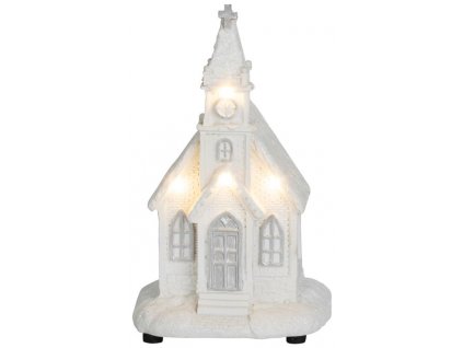 Dekorácia MagicHome Vianoce, Kostol biely, 4 LED teplá biela, 2xAAA, interiér, 10x9x17 cm, .  + praktický pomocník k objednávke