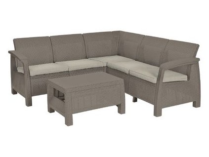Set terasový Allibert CORFU, cappuccino/sand, stôl, rohová pohovka  + praktický pomocník k objednávke