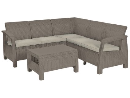 Set terasový Allibert CORFU, cappuccino/sand, stôl, rohová pohovka  + praktický pomocník k objednávke