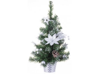 Stromček MagicHome Vianoce, ozdobený, strieborný, kvet, 50 cm  + praktický pomocník k objednávke