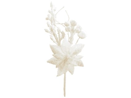 Vetvička MagicHome Vianoce, s kvetom poinsettia, biela, 19 cm, .  + praktický pomocník k objednávke