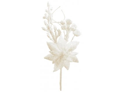 Vetvička MagicHome Vianoce, s kvetom poinsettia, biela, 19 cm  + praktický pomocník k objednávke