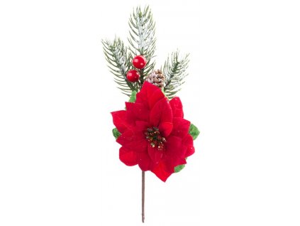 Vetvička MagicHome Vianoce, s kvetom poinsettia, červená, 22 cm  + praktický pomocník k objednávke