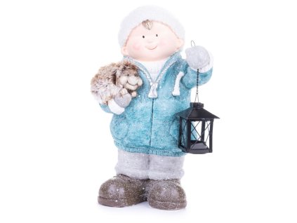 Postavička MagicHome Vianoce, Chlapček s lampášom a ježkom, keramika, 23x20x39,5 cm  + praktický pomocník k objednávke