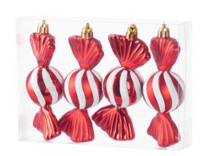 Ozdoba MagicHome Vianoce, sada, 4 ks, 11,5 cm, cukríky, červené, na vianočný stromček  + praktický pomocník k objednávke