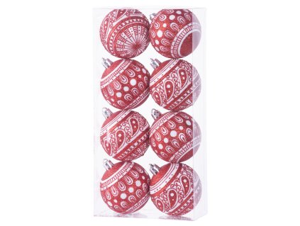 Gule MagicHome Vianoce, 8 ks, 6 cm, červené s bielym ornamentom, s glitrami, na vianočný stromček  + praktický pomocník k objednávke