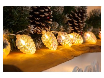 Reťaz MagicHome Vianoce Pine, 10x LED teplá biela, so šiškami, 2xAA, jednoduché svietenie, osvetlenie, L-1,35 m  + praktický pomocník k objednávke