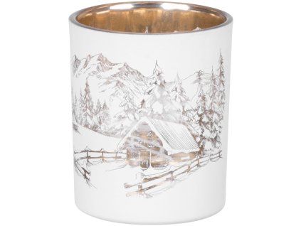 Svietnik MagicHome Vianoce, biely, s krajinkou, 6x7 cm  + praktický pomocník k objednávke