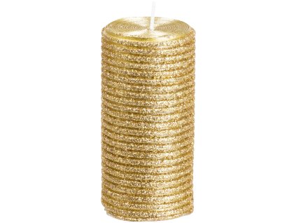 Sviečka MagicHome Vianoce, 5x9,5 cm, valcová, zlatá, s glitrami  + praktický pomocník k objednávke