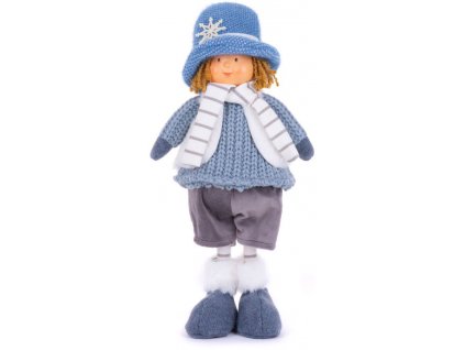 Postavička MagicHome Vianoce, Chlapček s modrým klobúkom, modrý, látkový, 16x10x36 cm  + praktický pomocník k objednávke