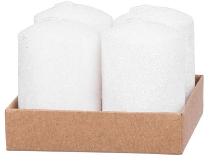 Sviečka MagicHome Vianoce, 4x6 cm, valcová, bal. 4 ks, biela, s glitrami, adventná  + praktický pomocník k objednávke