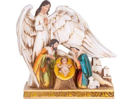Dekorácia MagicHome Vianoce, Svätá rodinka pod krídlami anjela, polyresin, 21,5 cm  + praktický pomocník k objednávke