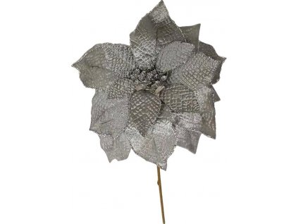 Kvet MagicHome Vianoce, Poinssetia, strieborná, stonka, veľkosť kvetu: 35 cm  + praktický pomocník k objednávke