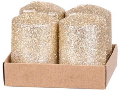 Sviečka MagicHome Vianoce, 4x6 cm, valcová, bal. 4 ks, šampaň, s glitrami, adventná  + praktický pomocník k objednávke