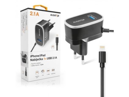 Nabíječka ALIGATOR pro iPhone s USB výst 5V/2,1A, černá